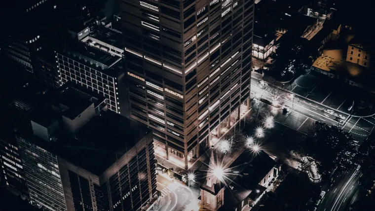 Infrastructure lit at night from above